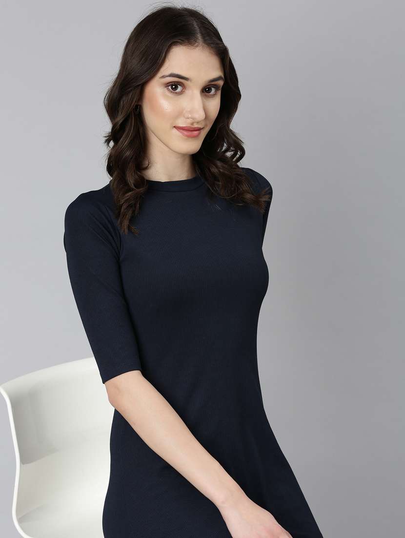 navy blue self design a-line dress - 20383513 -  Standard Image - 4