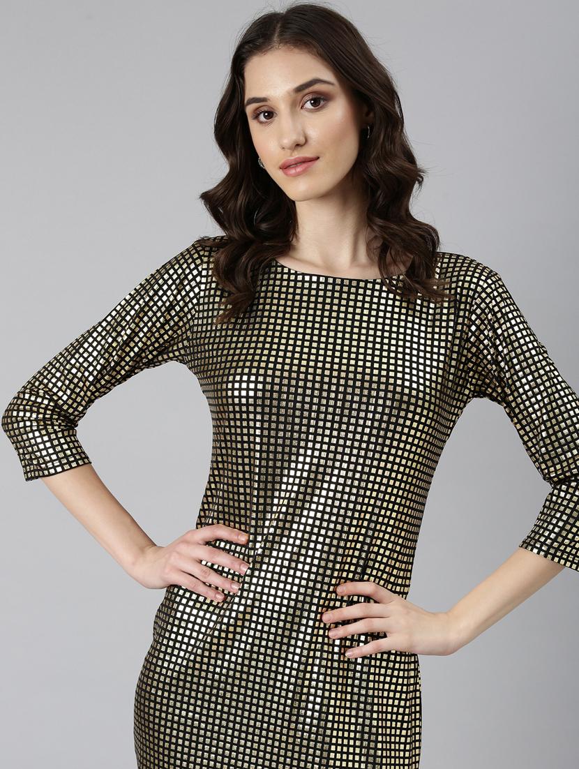 gold foil print bodycon dress - 20383516 - Standard Image - 4