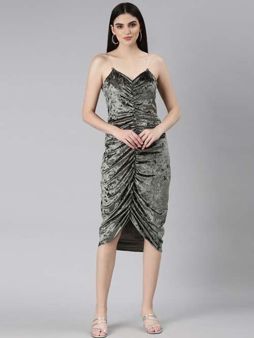 olive solid sheath dress - 20383517 -  Standard Image - 0