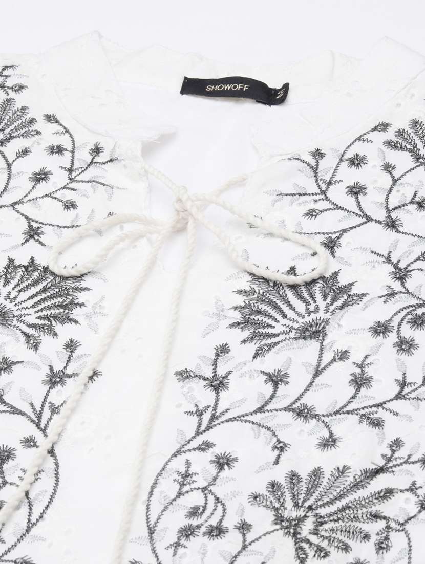 optic white schiffli work tiered dress - 20383520 -  Standard Image - 6