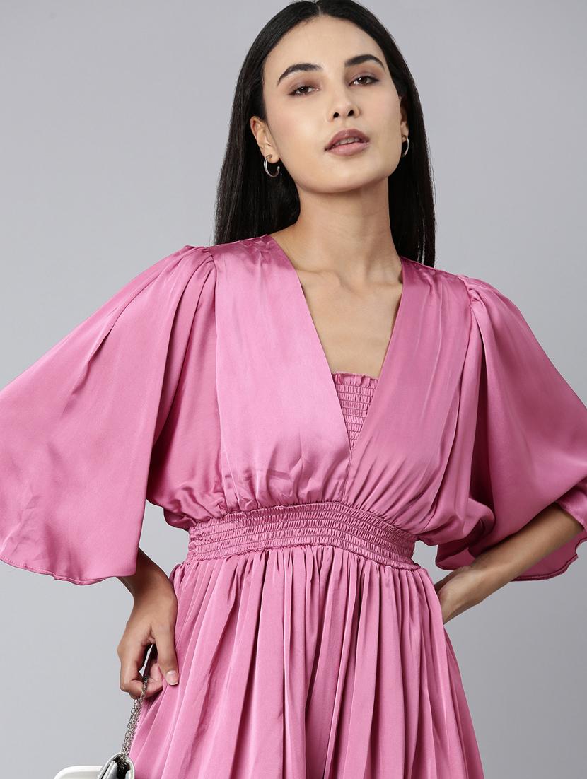 pink solid fit & flare dress - 20383521 - Standard Image - 4