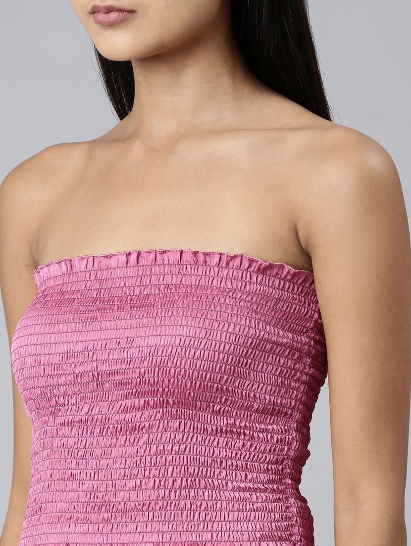 pink solid fit & flare dress - 20383521 - Standard Image - 6