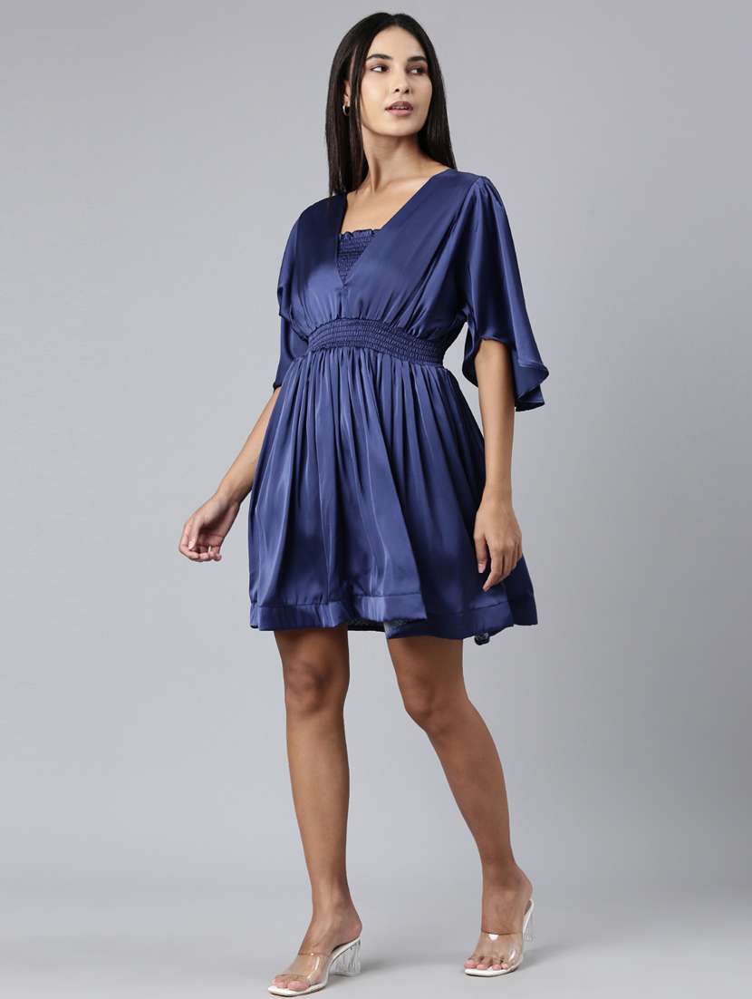 navy blue solid a-line dress - 20383522 -  Standard Image - 1