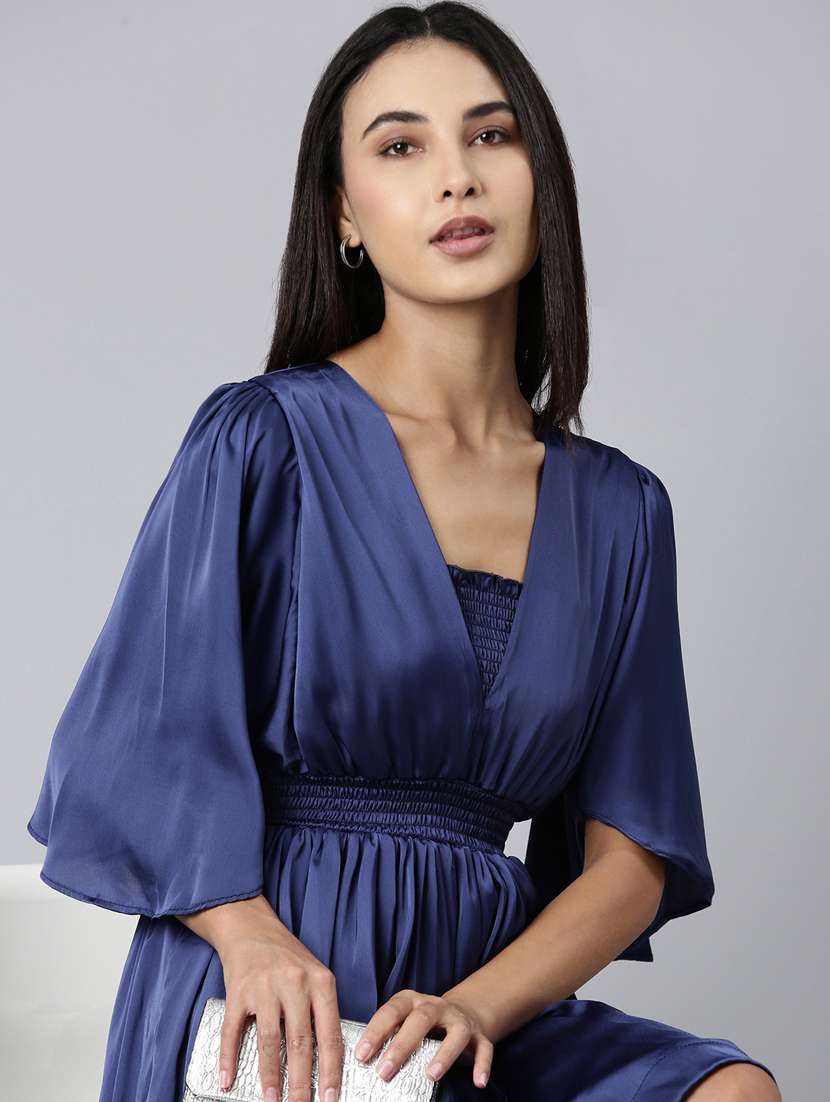 navy blue solid a-line dress - 20383522 -  Standard Image - 4