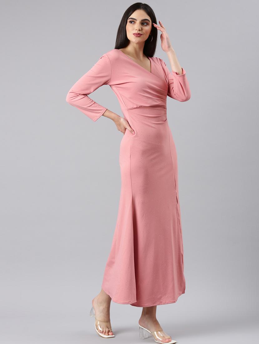 women peach cotton high slit dress - 20383523 -  Standard Image - 1