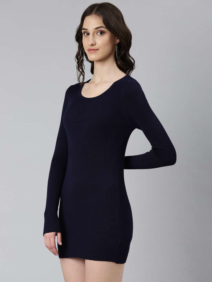 Buy online Women Navy Blue Acrylic Bodycon Dress from western wear