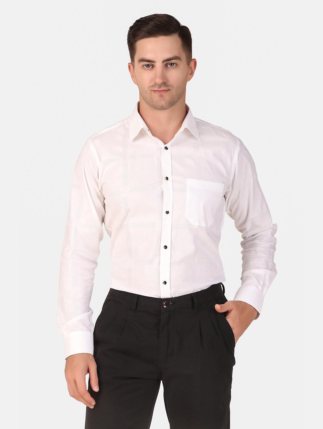 men self design white slim fit cotton casual shirt - 20383547 -  Standard Image - 1