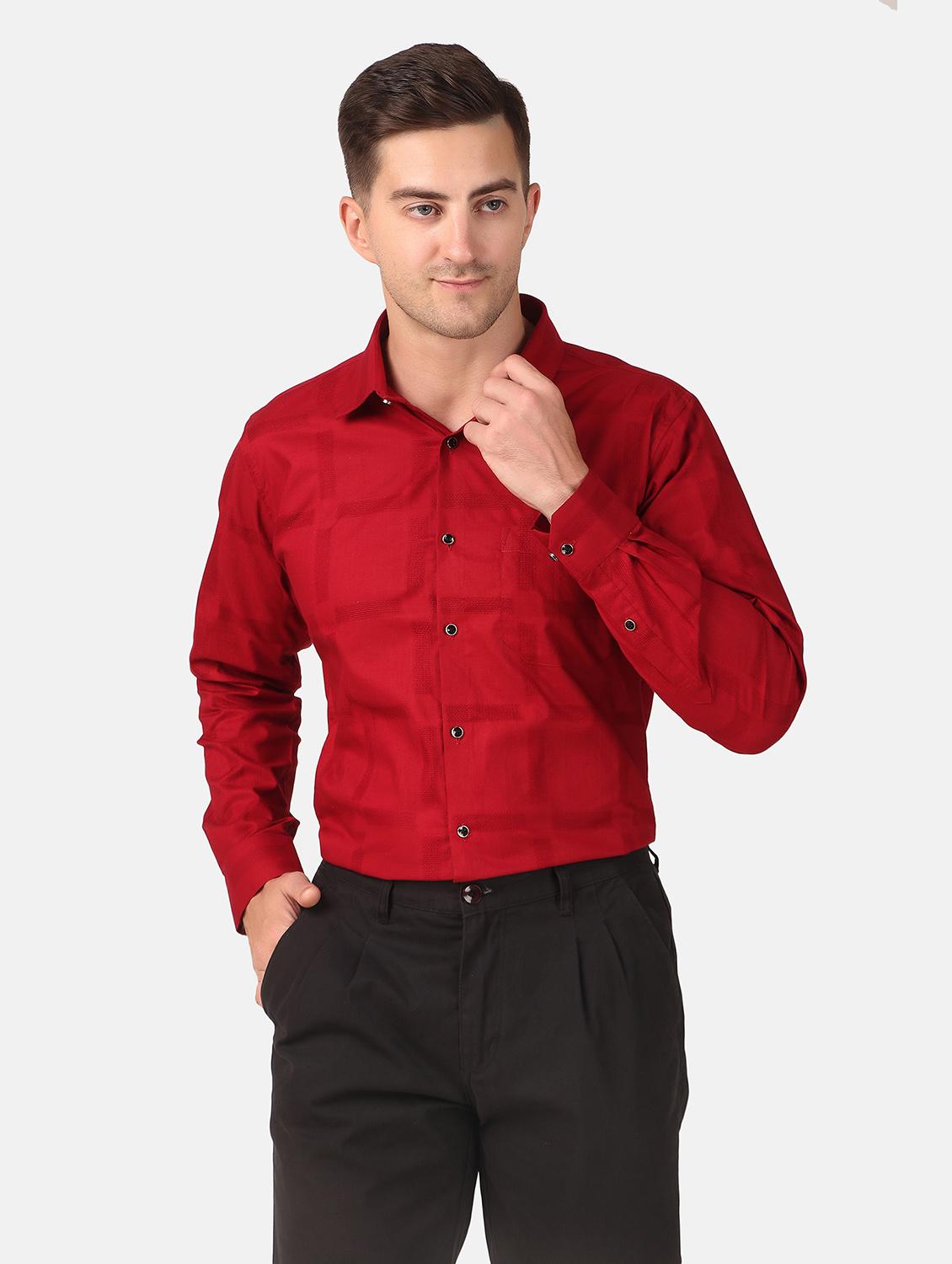 men red self design slim fit cotton casual shirt - 20383549 - Standard Image - 1