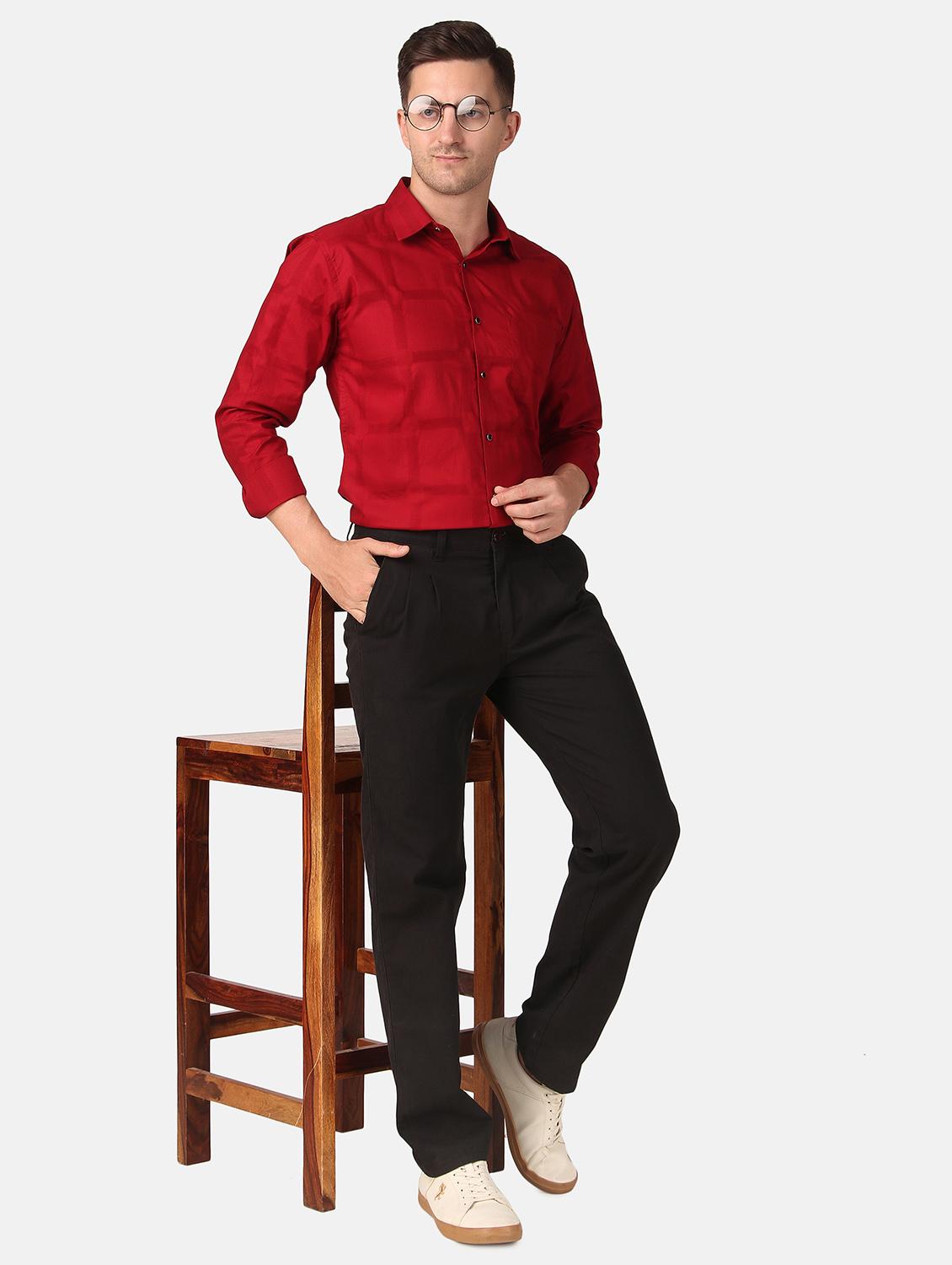 men red self design slim fit cotton casual shirt - 20383549 - Standard Image - 4
