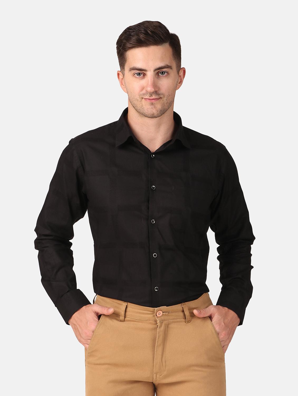 men self design black slim fit cotton casual shirt - 20383551 -  Standard Image - 1