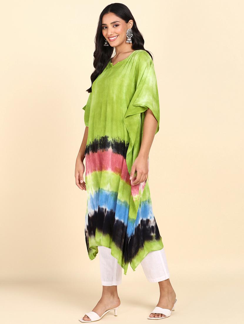 women multi color tie n dye rayon tunics kaftan - 20383720 -  Standard Image - 1