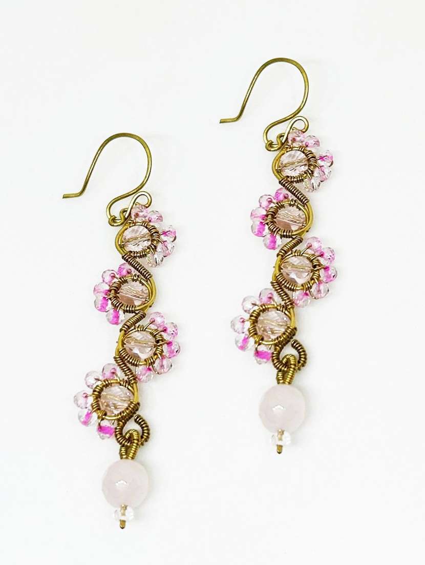 pink brass drop earring