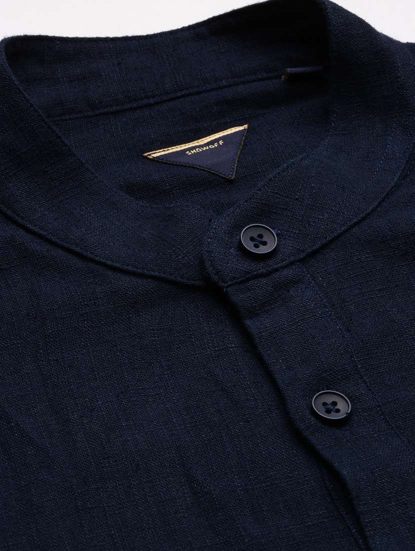 men navy blue slim fit cotton blend short kurta - 20383851 -  Standard Image - 6