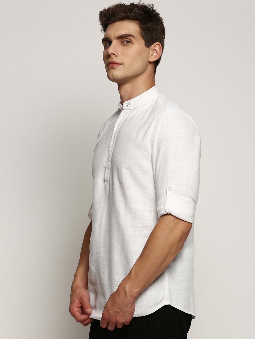 men white solid slim fit cotton blend short kurtas kurta - 20383853 - Standard Image - 1