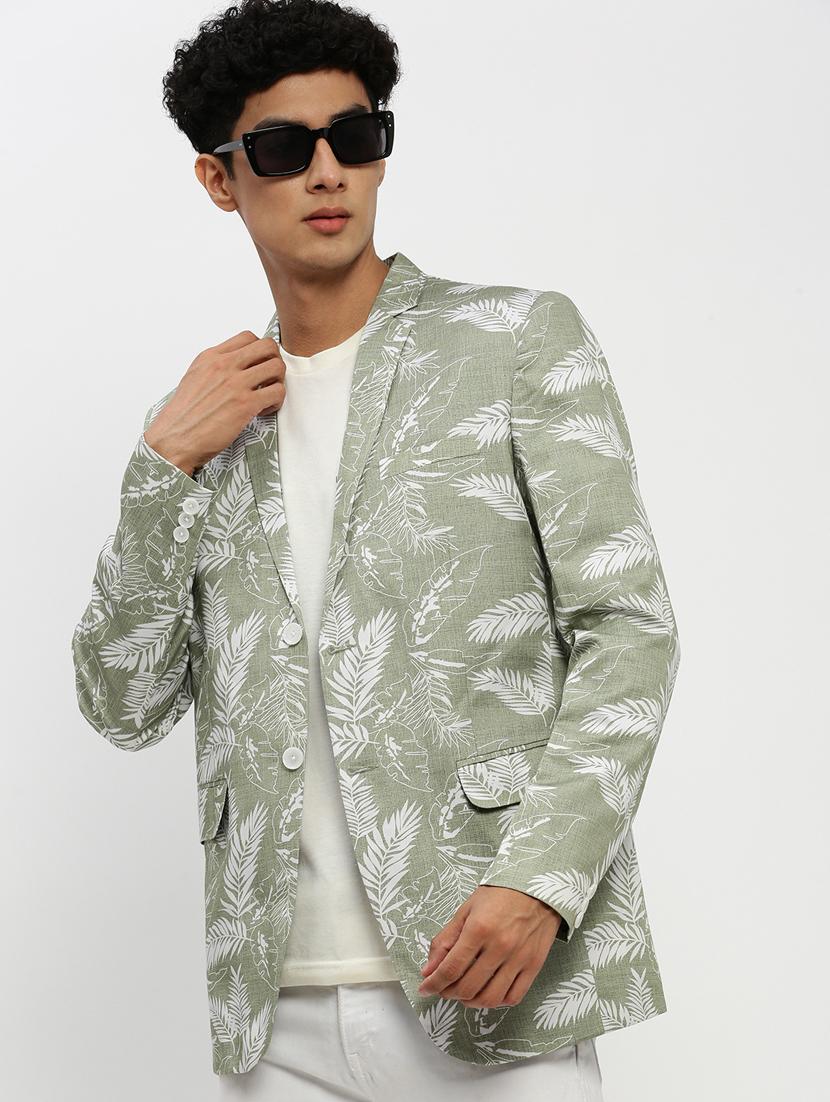 men neo mint printed cotton blend single breasted casual blazer - 20383861 - Standard Image - 4