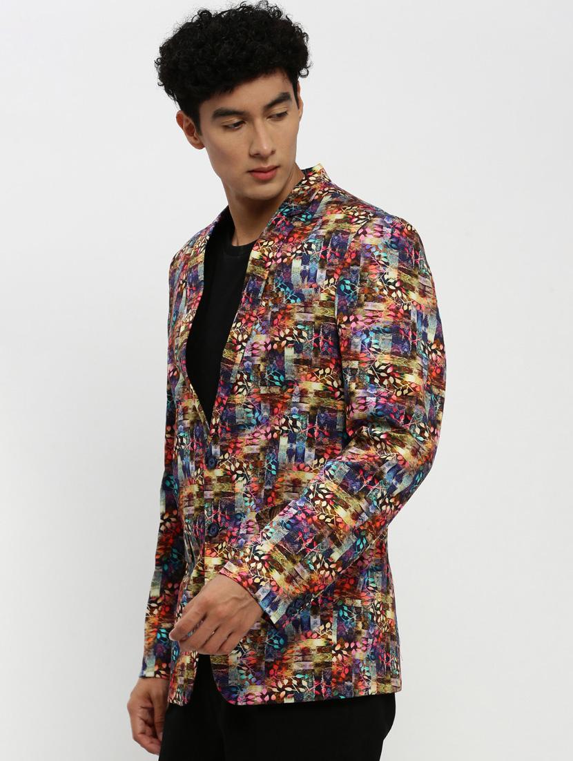 men multi colored printed cotton blend single breasted casual blazer - 20383862 - Standard Image - 1