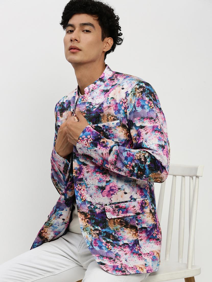 men multi colored printed cotton blend bandhgalas casual blazer - 20383863 - Standard Image - 4