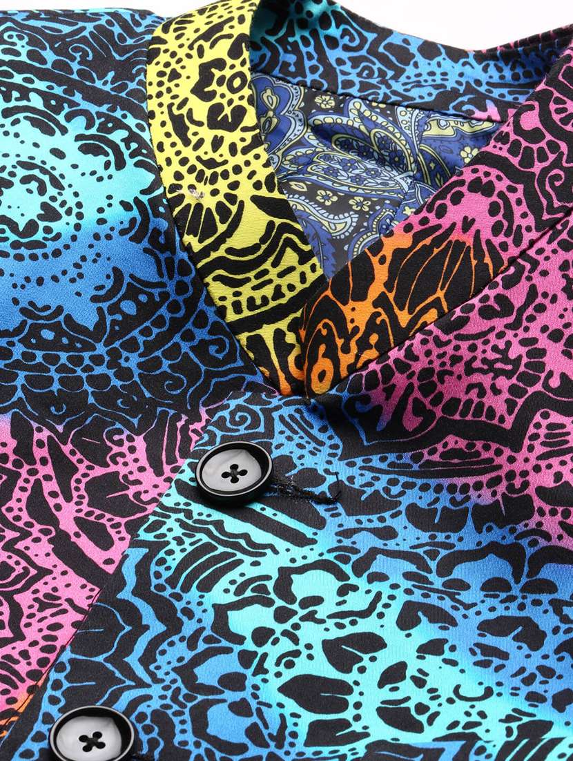 men multi colored printed cotton blend single breasted casual blazer - 20383865 -  Standard Image - 6