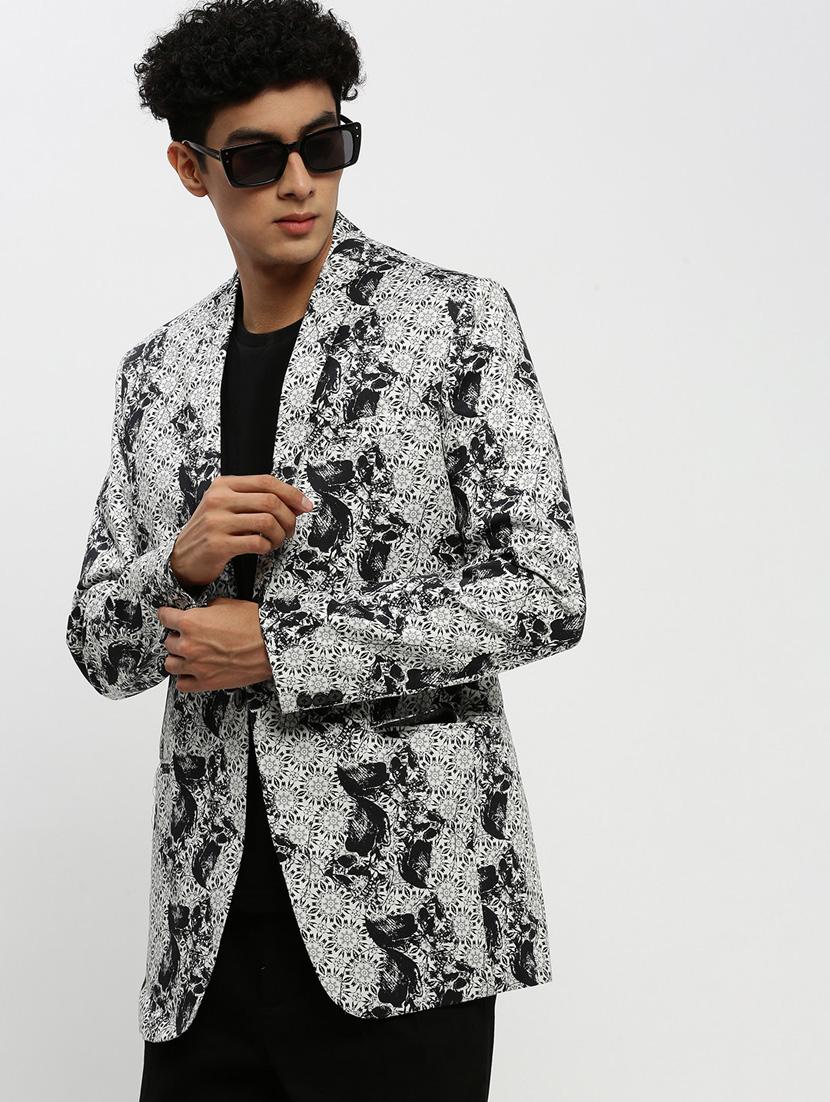 men multi colored printed cotton blend single breasted casual blazer - 20383868 - Standard Image - 4