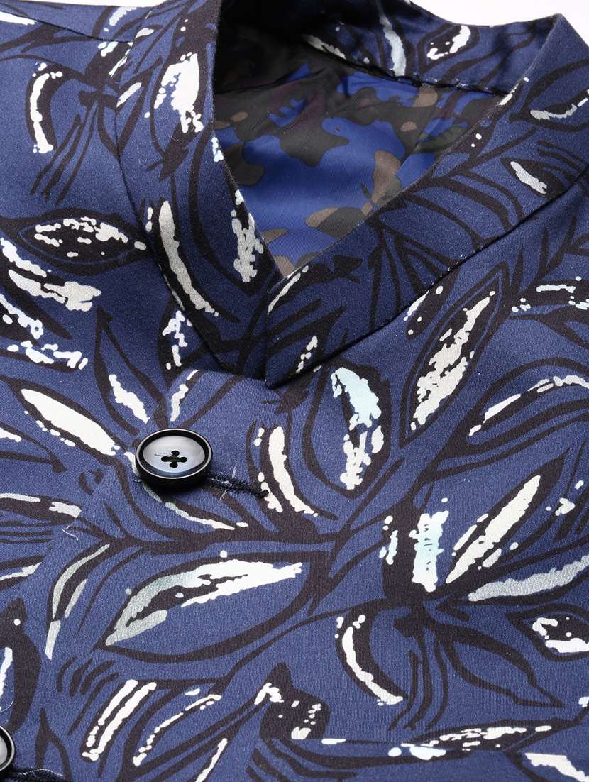 men navy blue tropical print single breasted casual blazer - 20383871 -  Standard Image - 6