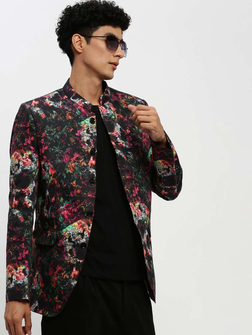 men multi colored printed cotton blend single breasted casual blazer - 20383873 -  Standard Image - 4