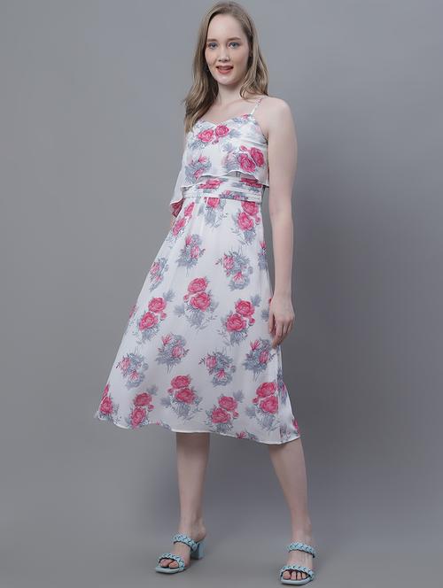 women floral print white georgette a-line dress - 20383888 -  Standard Image - 0