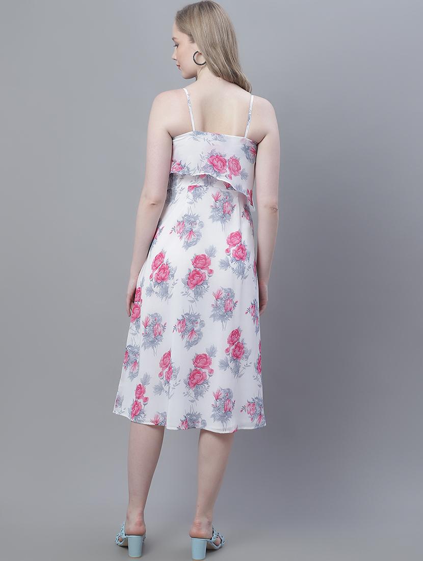 women floral print white georgette a-line dress - 20383888 -  Standard Image - 1