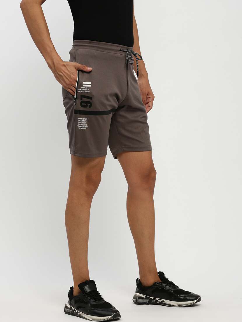 men taupe placement print slim fit cotton blend shorts - 20383910 -  Standard Image - 1