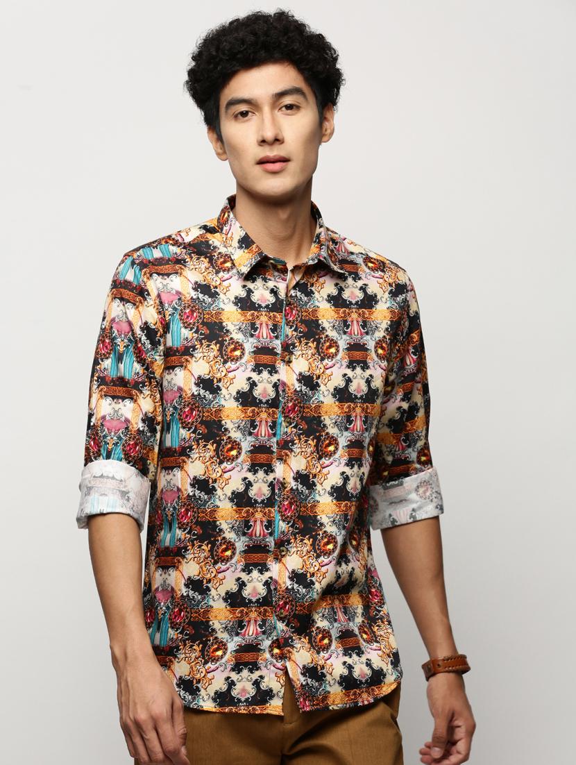 men multi colored printed slim fit cotton blend casual shirt - 20383919 - Zoom Image - 0