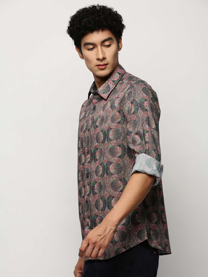 men multi colored printed slim fit cotton blend casual shirt - 20383921 -  Standard Image - 1