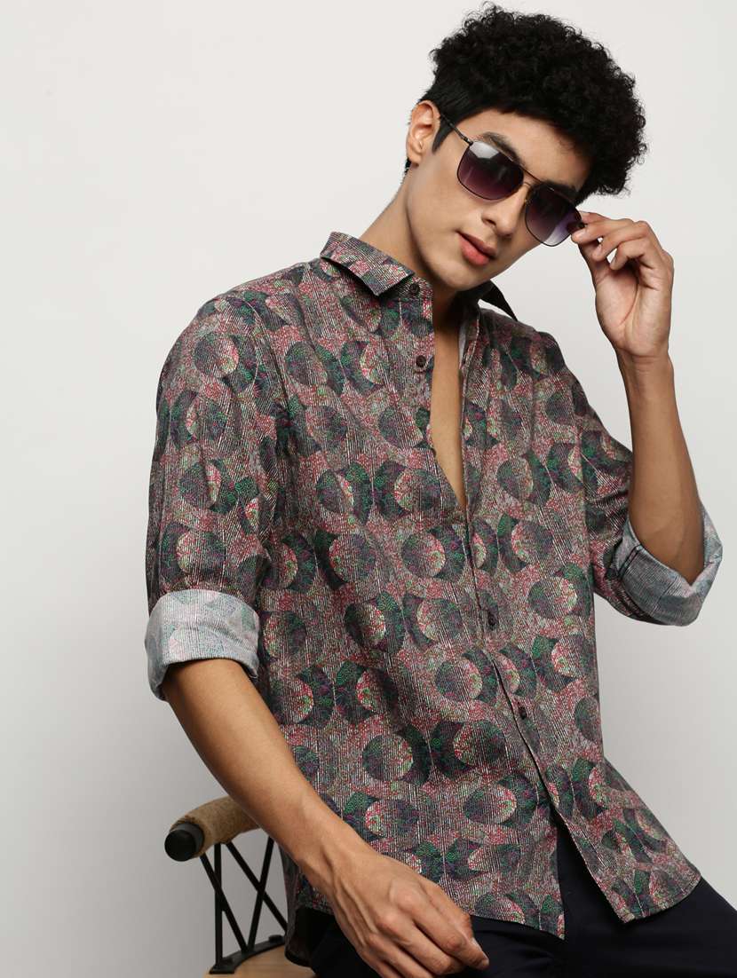 men multi colored printed slim fit cotton blend casual shirt - 20383921 -  Standard Image - 4