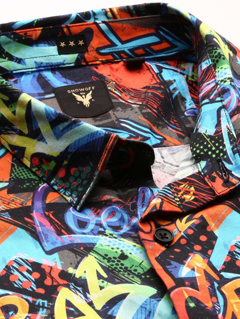 men multi colored graphic print slim fit cotton blend casual shirt - 20383924 - Standard Image - 6