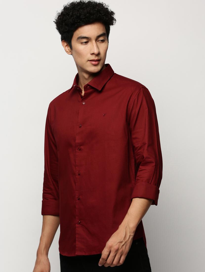 men maroon solid slim fit cotton blend casual shirt - 20383933 - Standard Image - 1