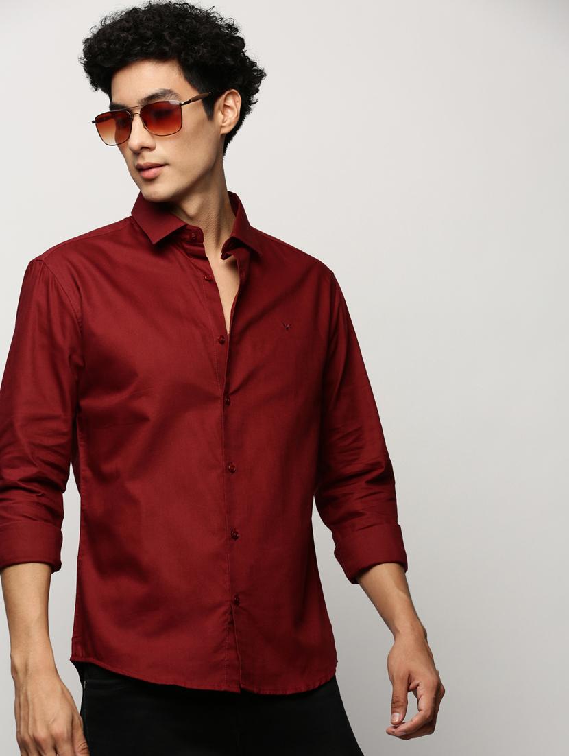 men maroon solid slim fit cotton blend casual shirt - 20383933 - Standard Image - 4