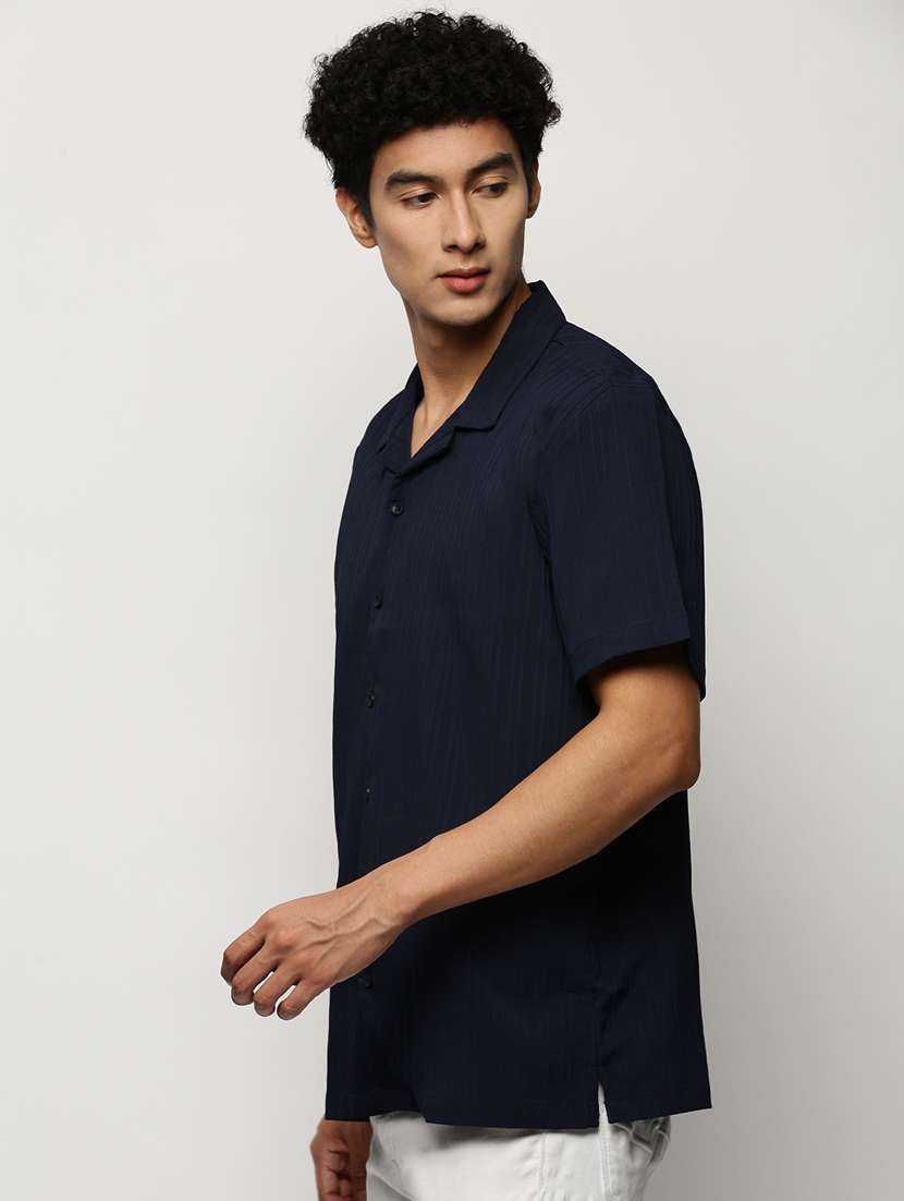 men navy blue cotton blend casual shirt - 20383934 -  Standard Image - 1