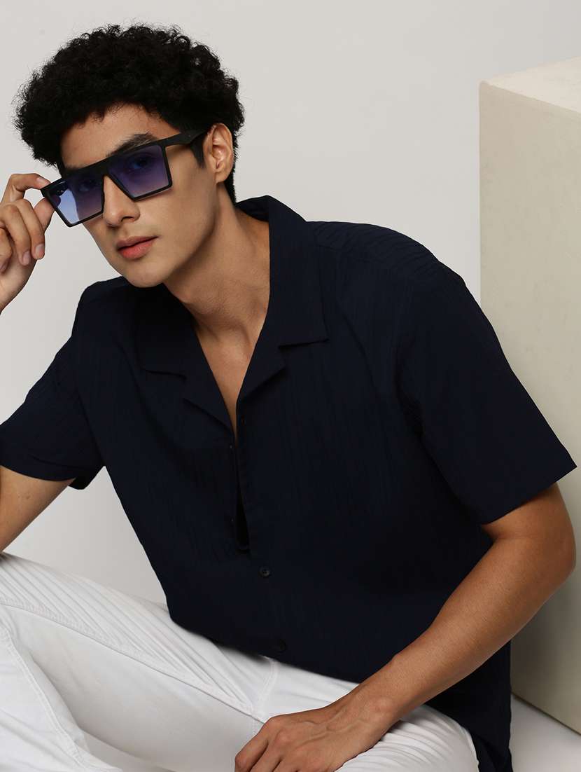men navy blue cotton blend casual shirt - 20383934 -  Standard Image - 4