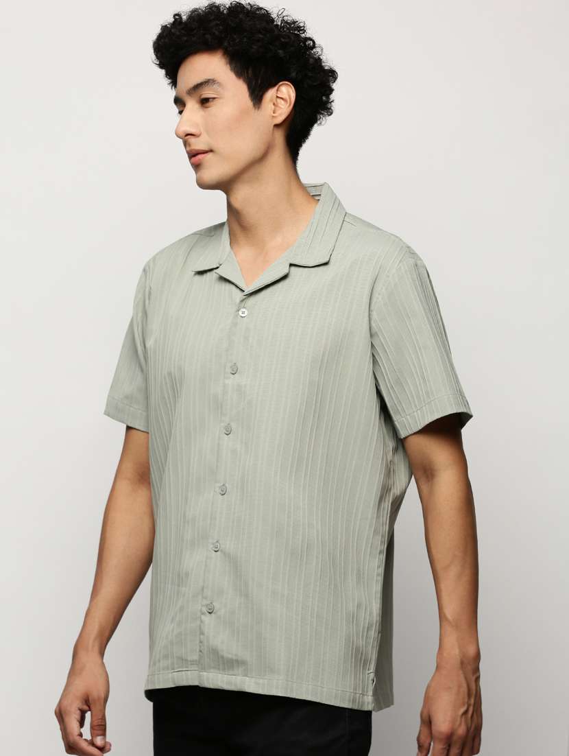men sea green self design cotton blend casual shirt - 20383938 -  Standard Image - 1