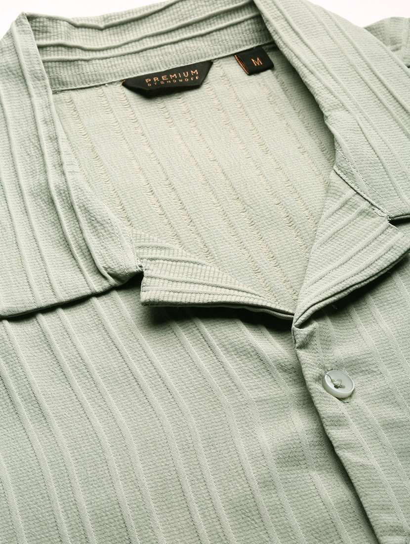 men sea green self design cotton blend casual shirt - 20383938 -  Standard Image - 6
