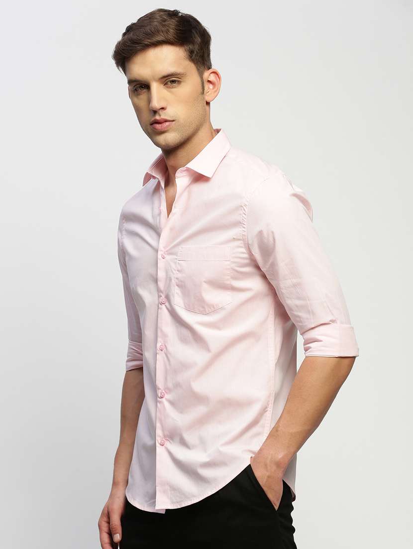 men pink solid cotton blend casual shirt - 20383940 -  Standard Image - 1
