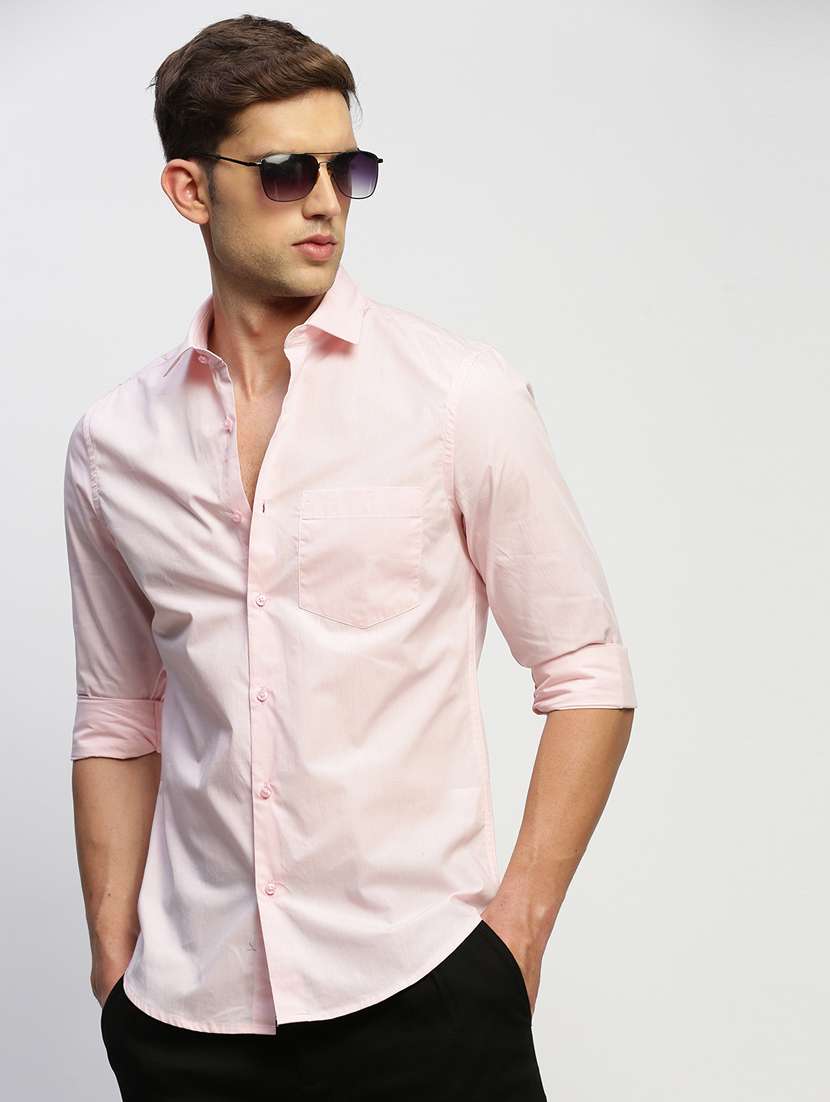 men pink solid cotton blend casual shirt - 20383940 - Standard Image - 4