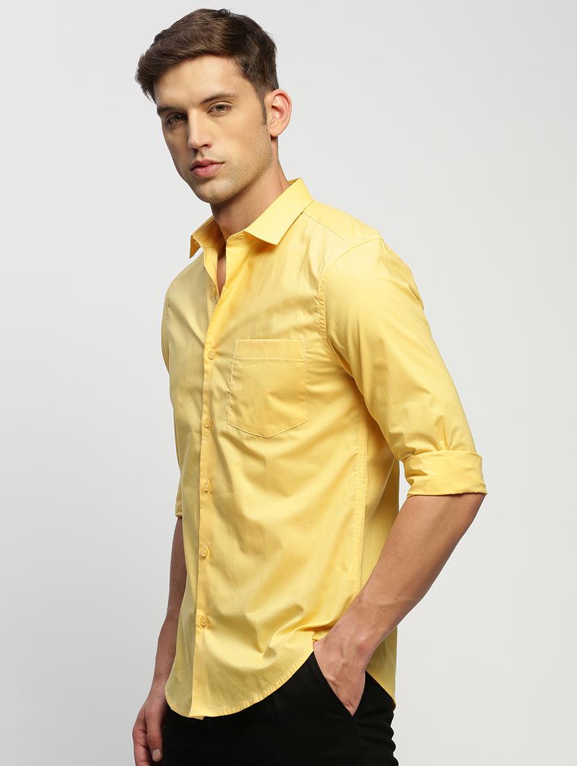 men yellow solid cotton blend casual shirt - 20383942 - Standard Image - 1