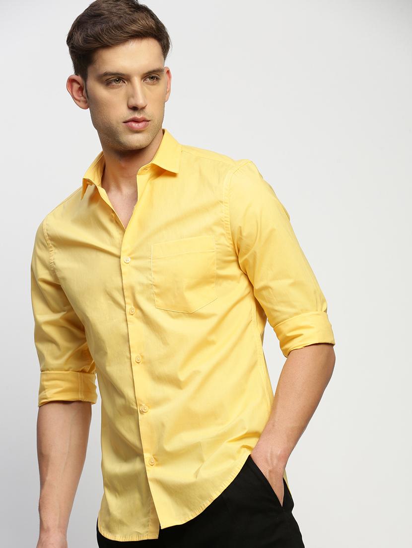 men yellow solid cotton blend casual shirt - 20383942 - Standard Image - 4