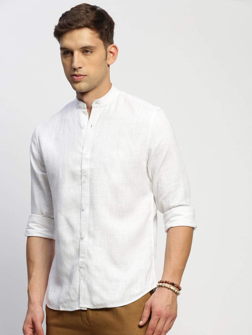 men white solid cotton blend casual shirt - 20383953 - Standard Image - 1