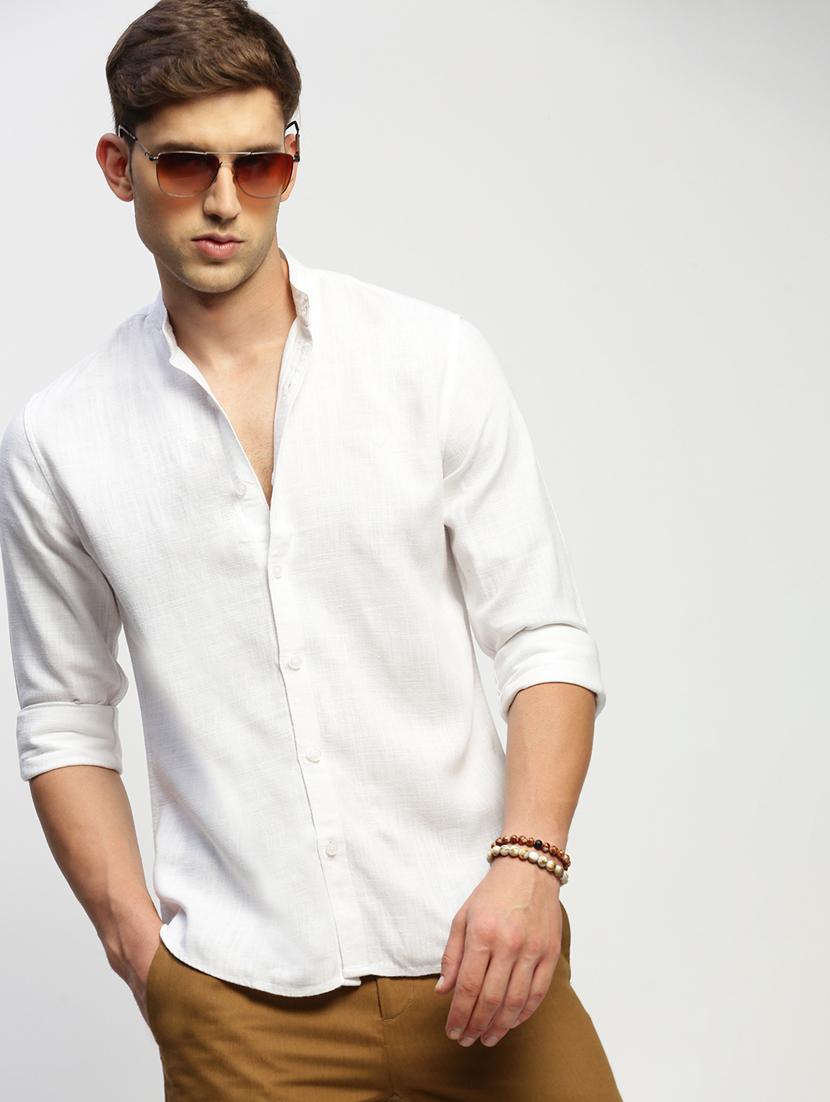 men white solid cotton blend casual shirt - 20383953 - Standard Image - 4