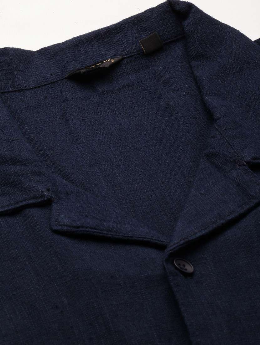 men navy blue solid cotton blend casual shirt - 20383954 -  Standard Image - 6