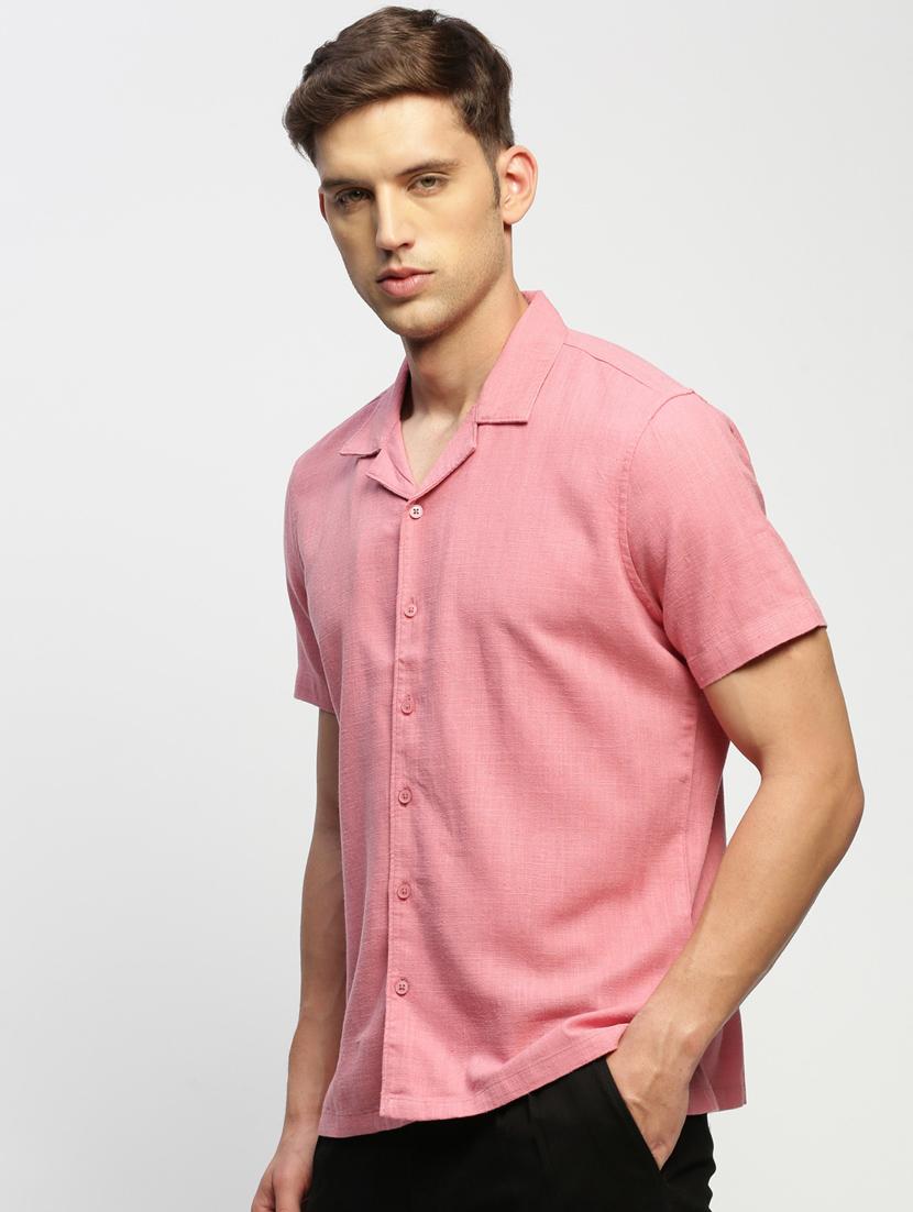 men pink solid cotton blend casual shirt - 20383955 -  Standard Image - 1