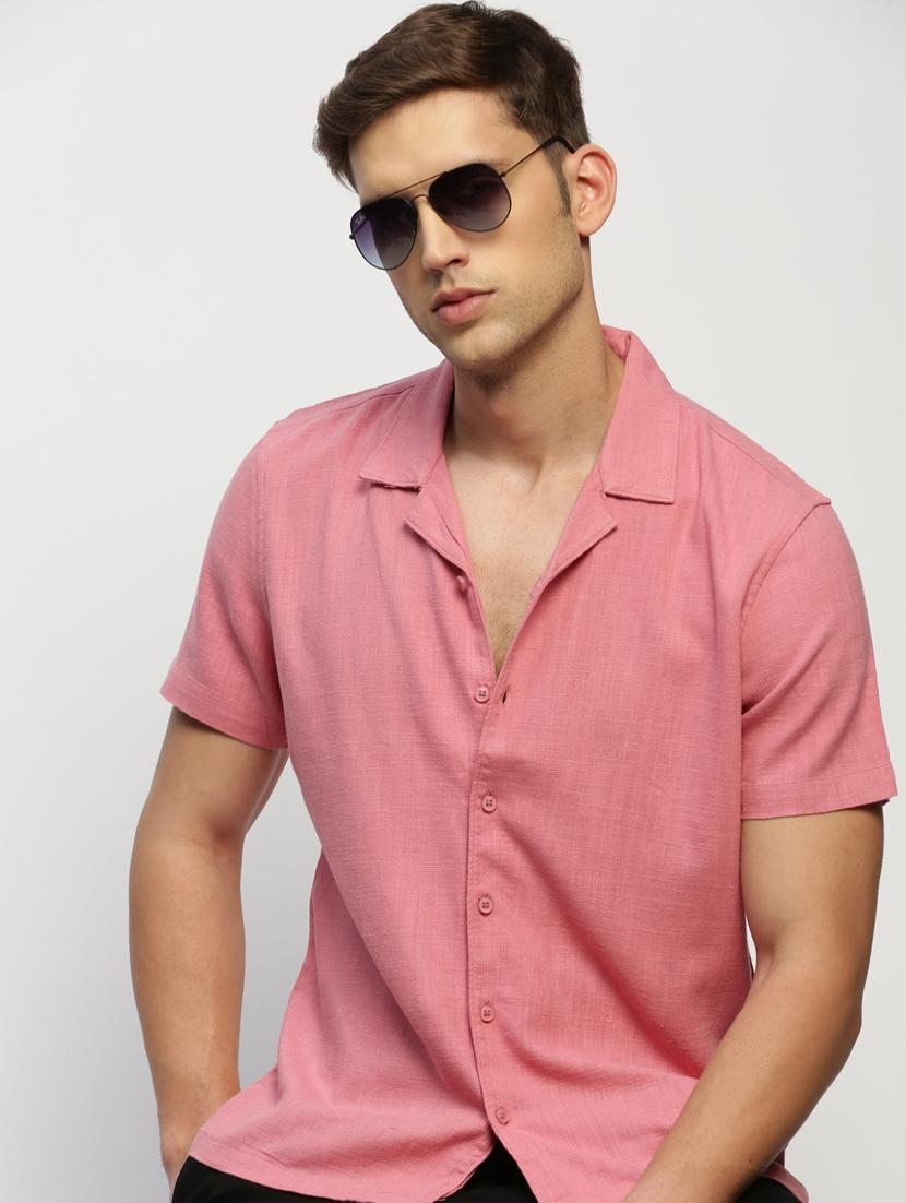 men pink solid cotton blend casual shirt - 20383955 - Standard Image - 4