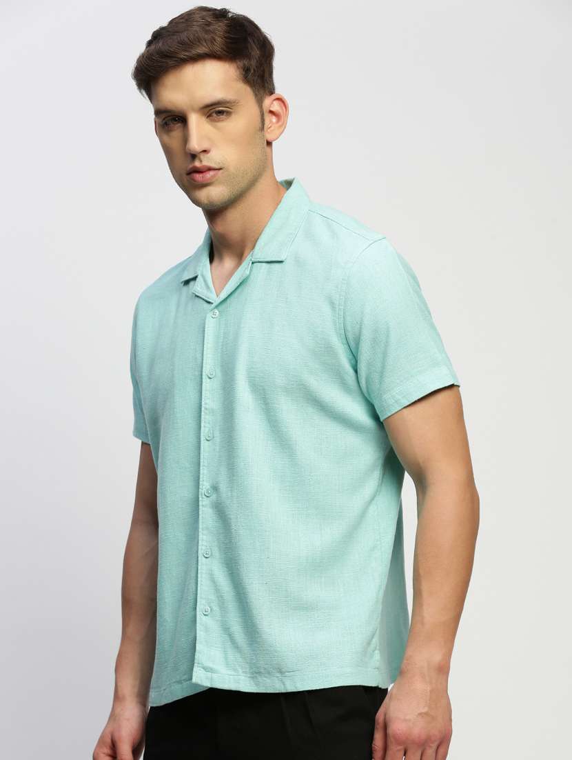 men solid purist blue slim fit cotton blend casual shirt - 20383957 -  Standard Image - 1