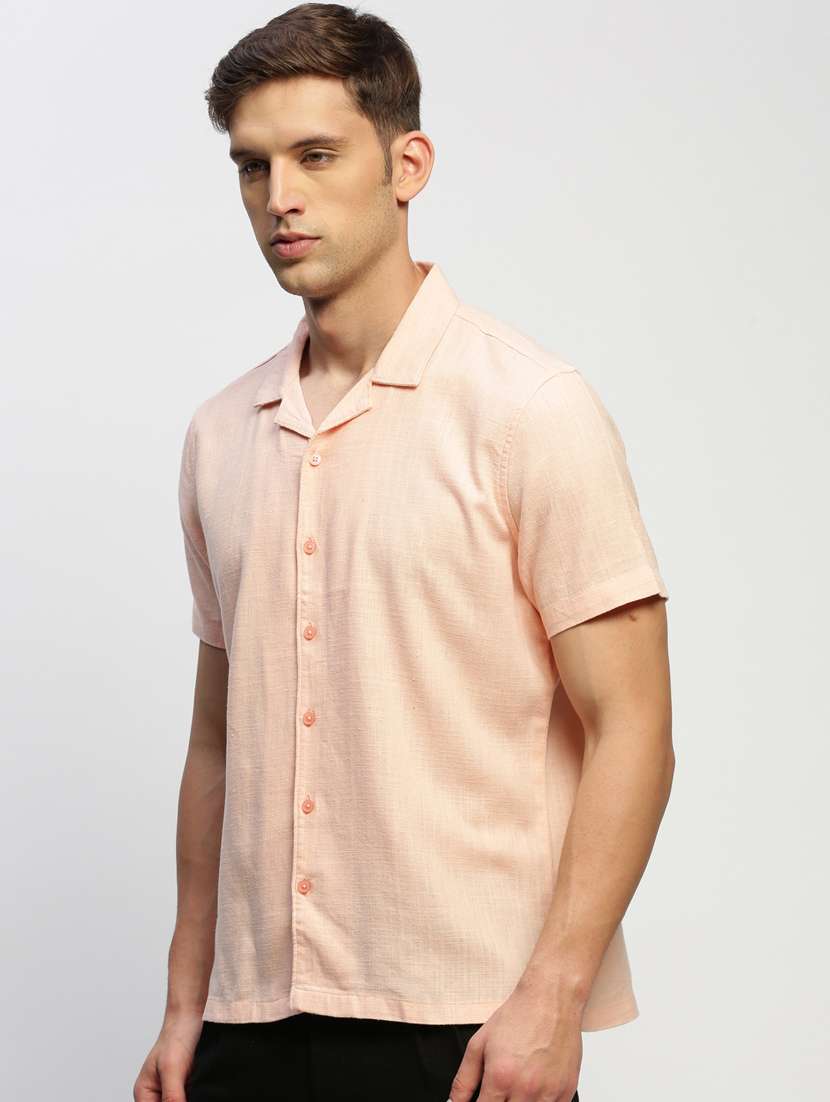 men peach cotton blend casual shirt - 20383958 -  Standard Image - 1