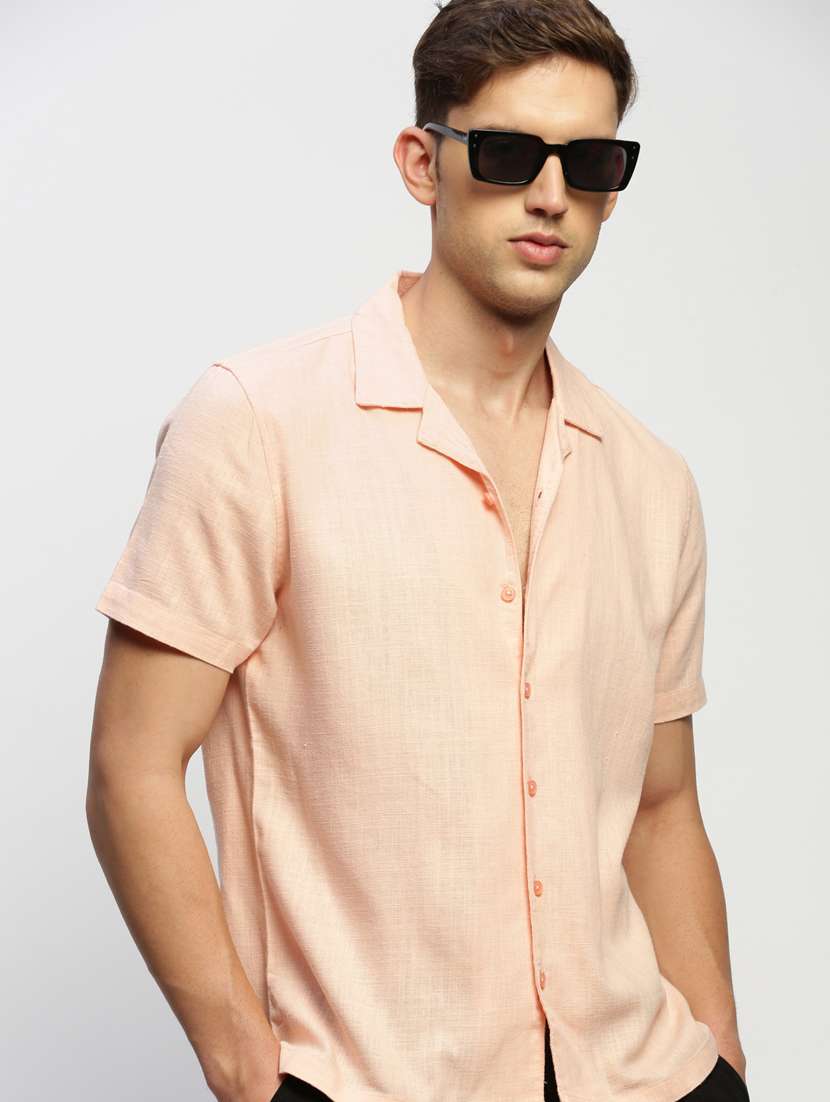 men peach cotton blend casual shirt - 20383958 -  Standard Image - 4